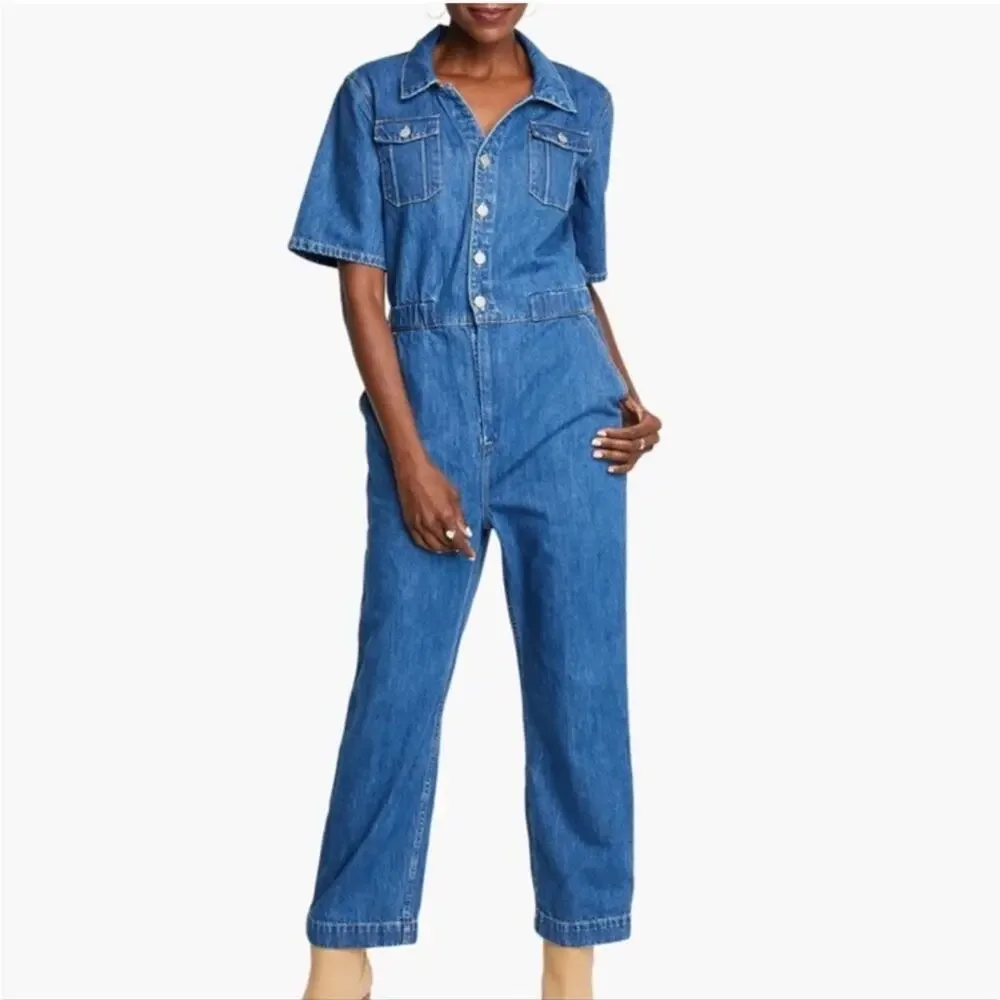 Able Brittney Soft Denim Utility Jumpsuit Medium Wash - Size M